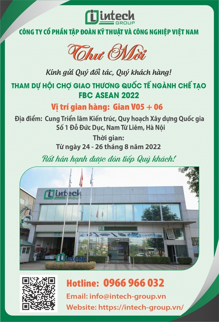 Thư mời tham quan gian hàng Intech Group tại hội chợ giao thương quốc tế ngành chế tạo FBC ASEAN 2022