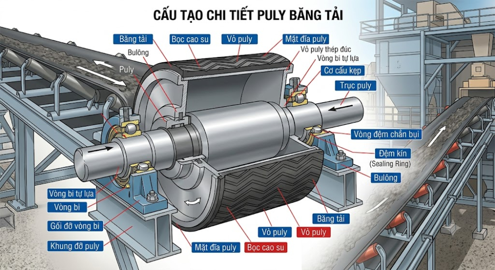 Cấu tạo của puly băng tải Cấu tạo của puly băng tải