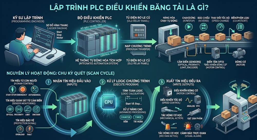 Lập trình PLC điều khiển băng tải
