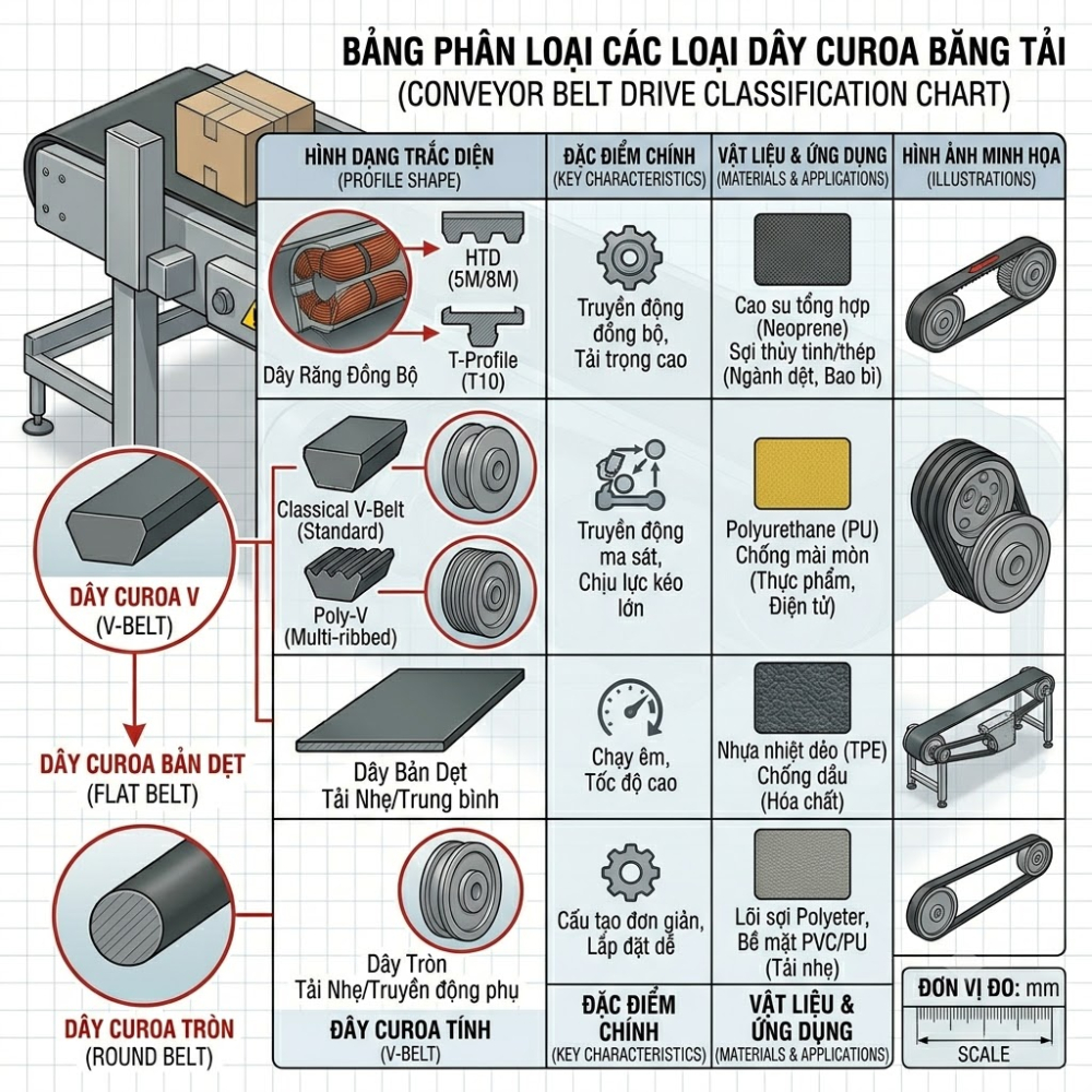 Các loại dây curoa băng tải