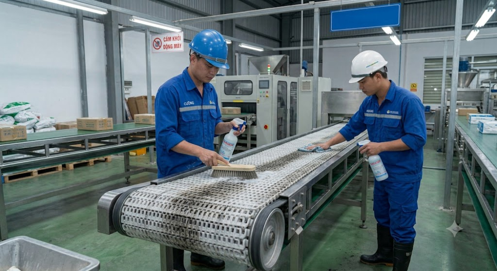 Vệ sinh băng tải xích nhựa Vệ sinh băng tải xích nhựa