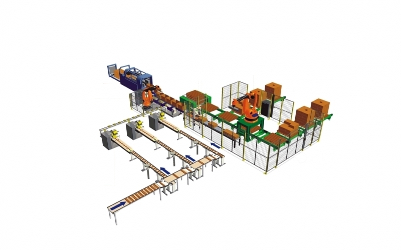Bin gluing line combined with product picking robot