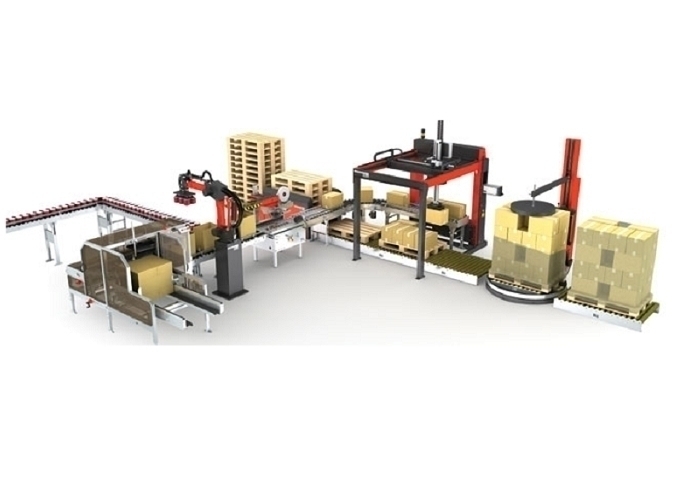 Automatic palletizing, packing and wrapping line