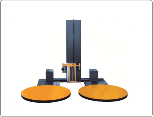Pallet wrapping machine with 2 turntables